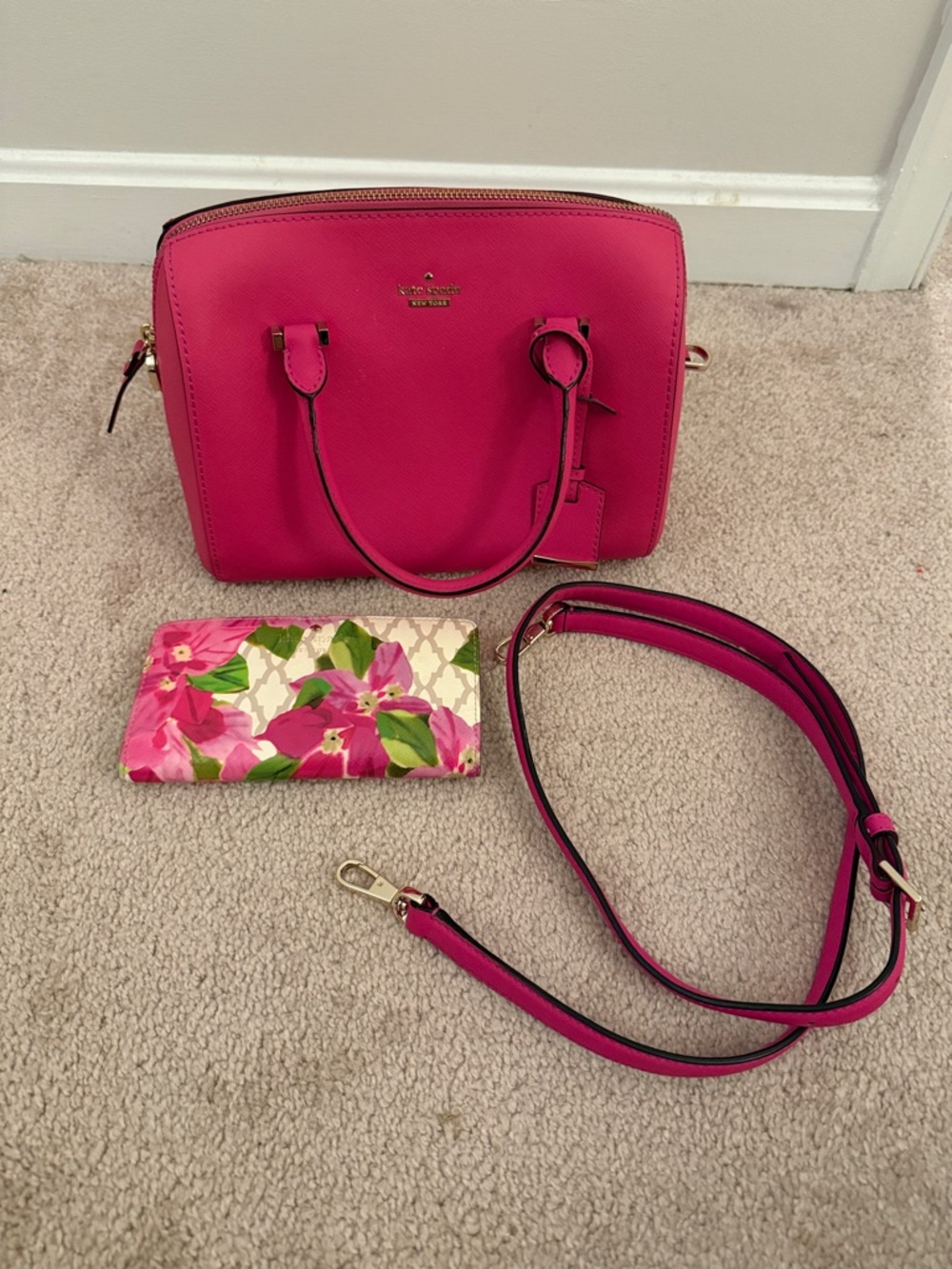 kate spade Hot Pink Saffiano Satchel with Detachable Strap
